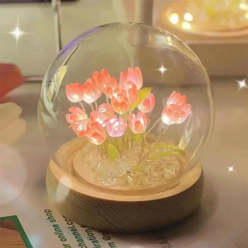 Artificial Tulip Flower Night Light™ – Handmade Bedside Lamp