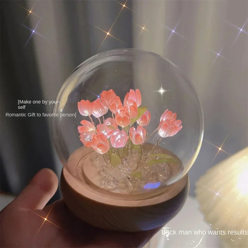 Artificial Tulip Flower Night Light™ – Handmade Bedside Lamp