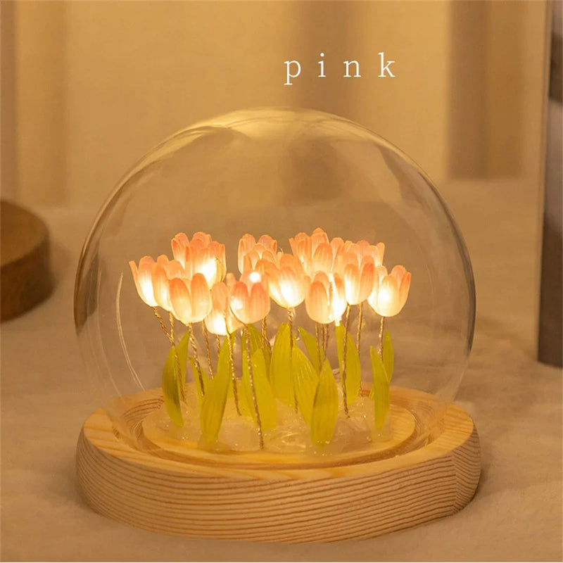 Artificial Tulip Flower Night Light™ – Handmade Bedside Lamp