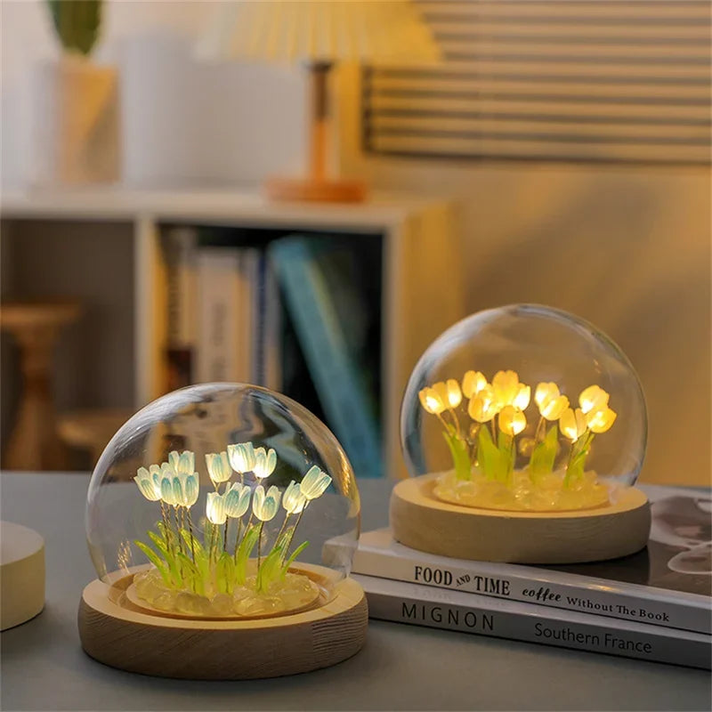 Artificial Tulip Flower Night Light™ – Handmade Bedside Lamp