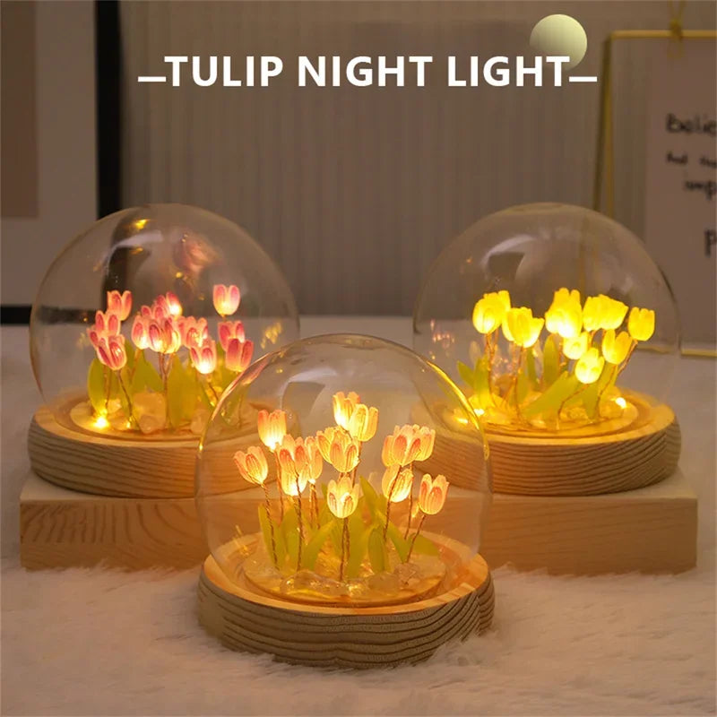 Artificial Tulip Flower Night Light™ – Handmade Bedside Lamp