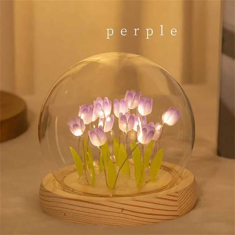 Artificial Tulip Flower Night Light™ – Handmade Bedside Lamp